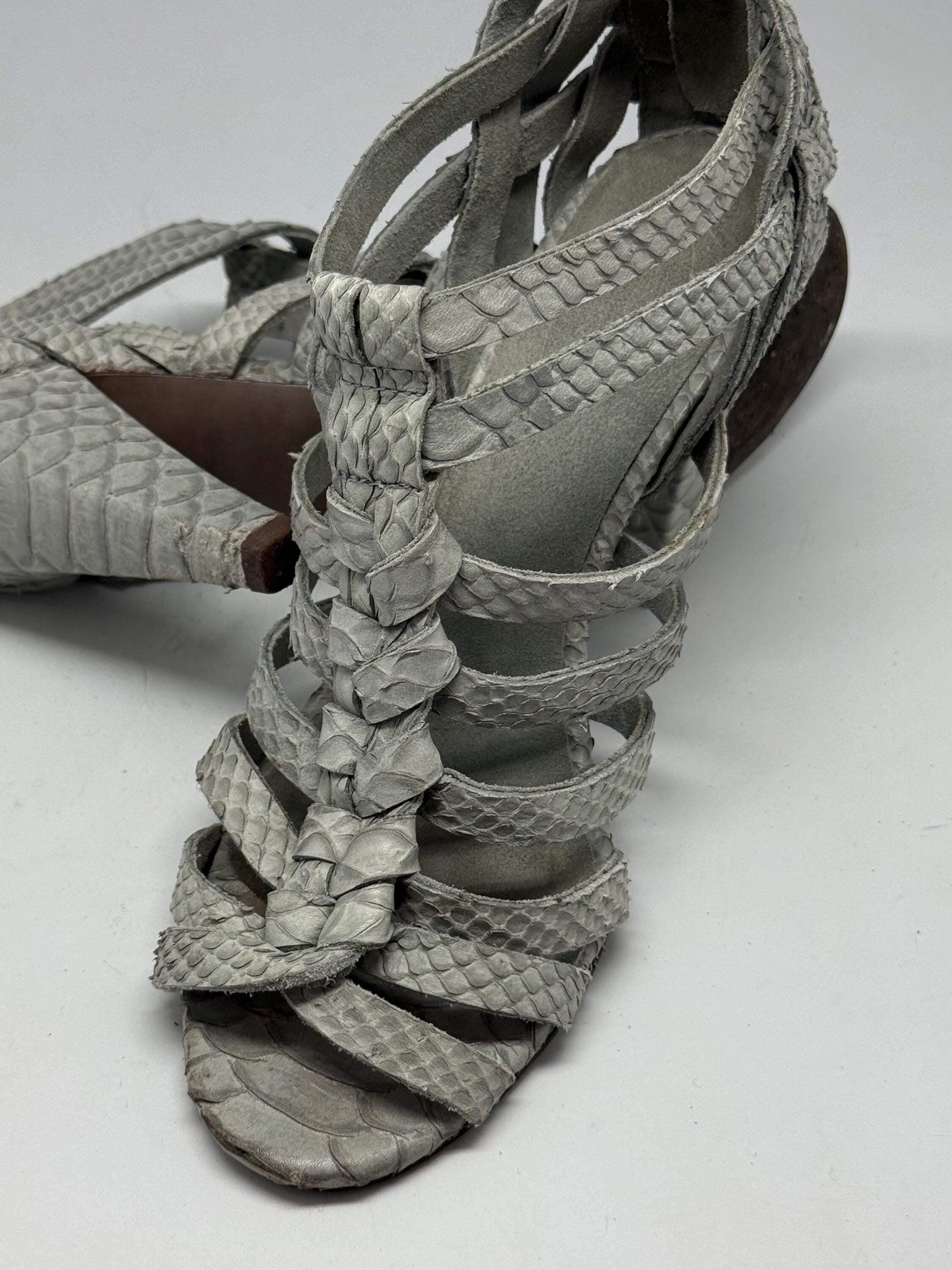 Massimo Dutti strappy leather heels, grey snakeskin sandals, EU39 thumbnail 3
