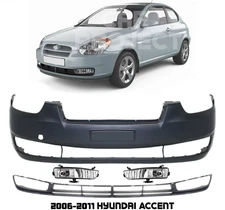 Front Bumper Cover Fascia & Lower Grille For 2006-2011 Hyundai Accent