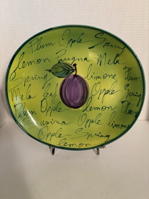 Zricke Frutta Bella Dinner Plate, Plum, Green w Script, 11 1/2''