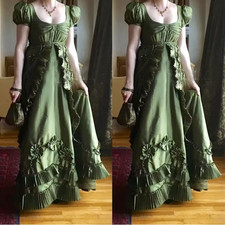 Emerald Green Victorian Wedding Dress Elegant Square Neck Satin Lace Pleated