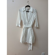 Milly White Pleated Wrap Shirt Dress with Waist Tie Size 8 Tie Size 8