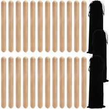 ZEAYEA 24 Pack Rhythm Sticks with 3 Carry Bag, 8 Inch Wood Claves Brown