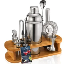Cocktail Shaker Set Bartender Kit: 13-Pcs Bar Tools Set with Bamboo Stand, Es...