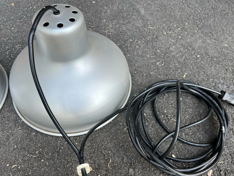 Vintage 2 Ikea Aluminum Industrial Pendant Shop Light Hanging With Plug Lighting - Image 3 of 4