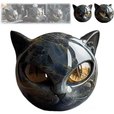 Luxury Black Cat Stone Sculpture Resin Office Desk Ornament Elegant Home Decor