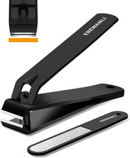 Black Stainless Steel Straight Nail Clipper  File Set - Ultra Sharp Sturdy Fing