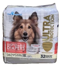 Paw Inspired Dog Disposable Diapers 32 Pack Super Absorbent Size M Plus