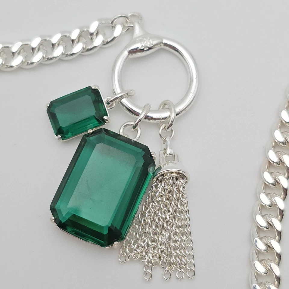 ¡Nuevo! Collar con borla de palanca Ralph Lauren piedra verde placa de plata cadena de borla 16" Foto 4 de 4