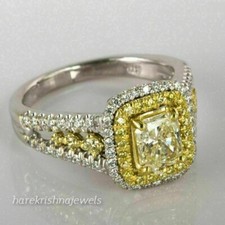 Radiant Cut 2.21CT Genuine Citrine Engagement Wedding Ring 14K 2-Tone Gold Over