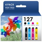 4 Pack 127 Bk Color Ink compatible for Epson 127 WorkForce 840 845 Wf-3520 Nx625