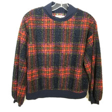 Anthropologie Porridge Women Prynne Sherpa Cropped Sweatshirt Sz XS Red Black