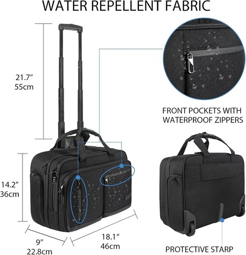 Elegant Black Rolling Laptop Bag with Water-Resistant Design for Professionals - 第 4/10 張圖片