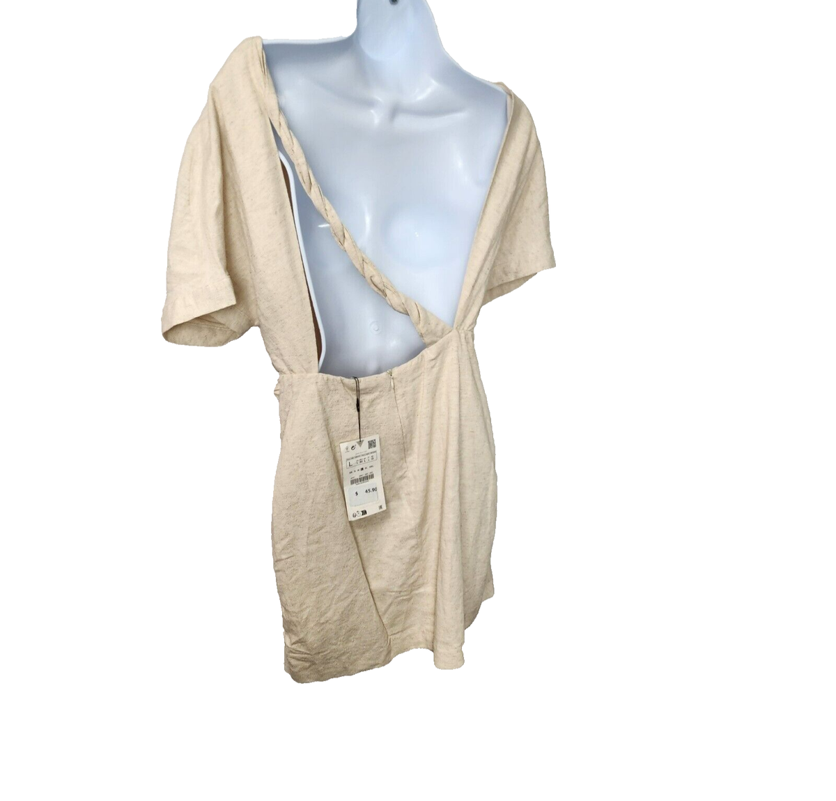 chinese dress ladies Zara Khaki Linen Blend V-neck Short Puff Sleeve Tiered Mini Babydoll D –  Brie