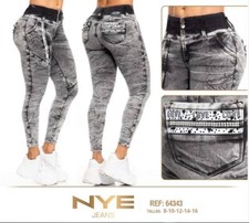 NYE JEANS, Butt Lifter Colombian Fashion Rhinestone Gray Denim Push Up 64343