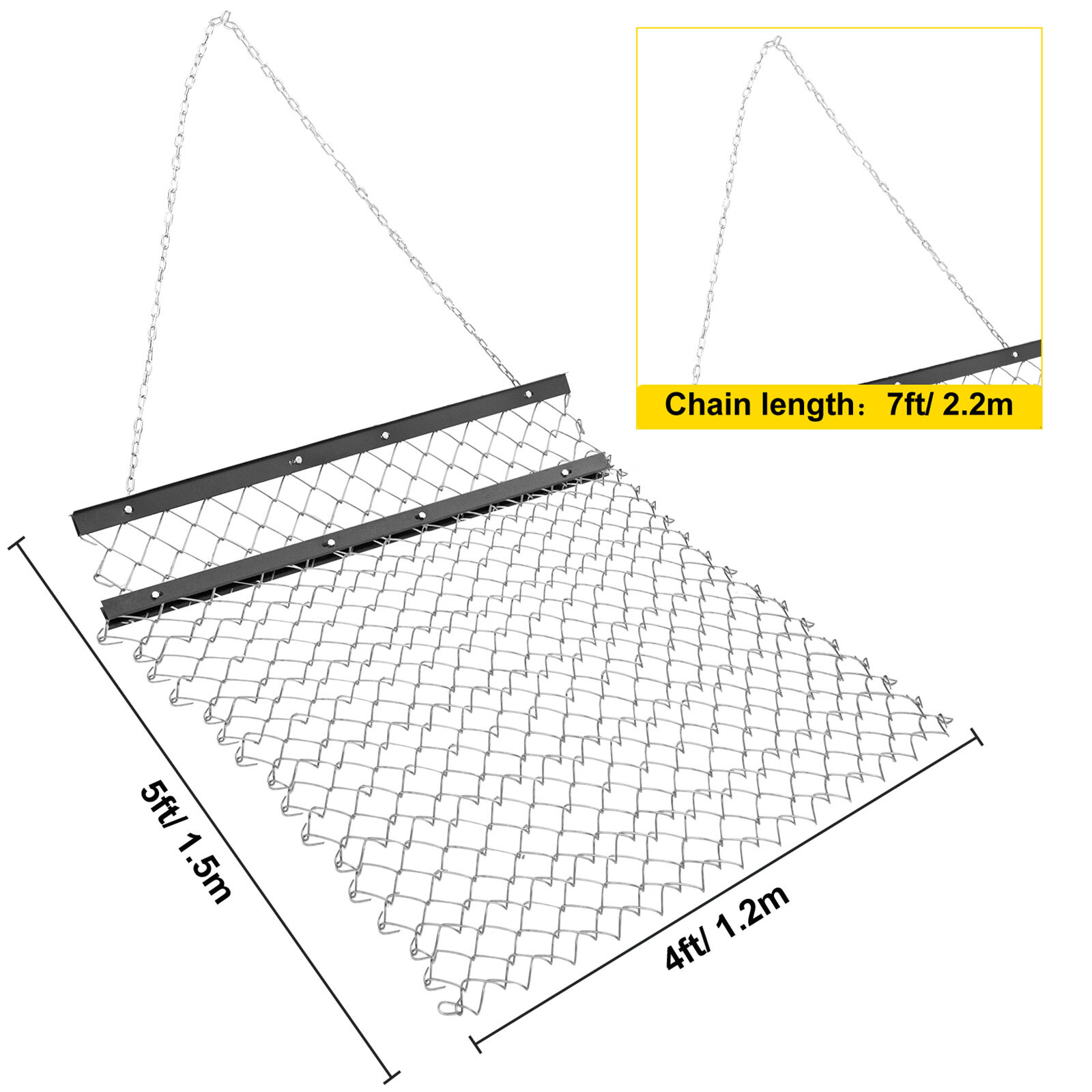 VEVOR Drag Harrow ATV Lawn Rake 4 x 5 ft Chain Field Drag for Landscape