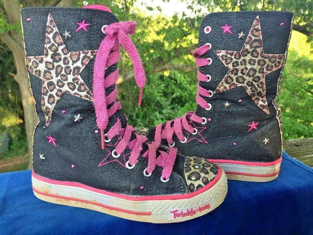 SKECHERS Twinkle Toes Leopard Star Hi Tops Sneakers UNIQUE Girls Shoes Size  1 👠