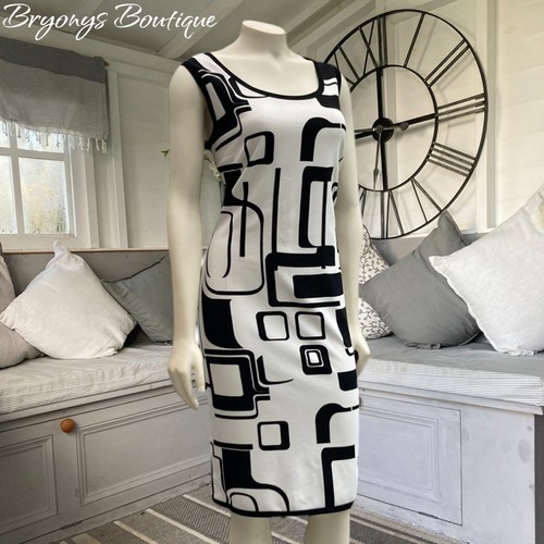 Joseph Ribkoff Back & White Monochrome 70's Retro Geometric Dress 12 - Picture 3 of 12