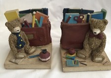 Teddy bears bookends x 2, hand-painted resin, school items, rectangular base