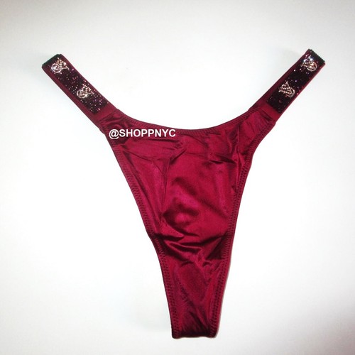 VICTORIA SECRET Very Sexy Shine Strap Thong Panty S Satin Smooth Logo Campari