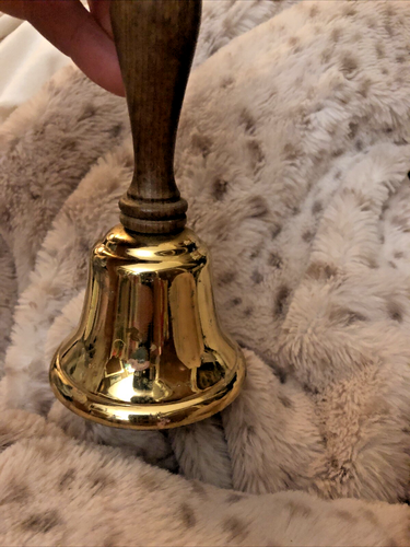 Vintage Brass School Bell Wood Handle Country Farm Hand Nice Sound! 6 1/2” Tall - Picture 10 of 10