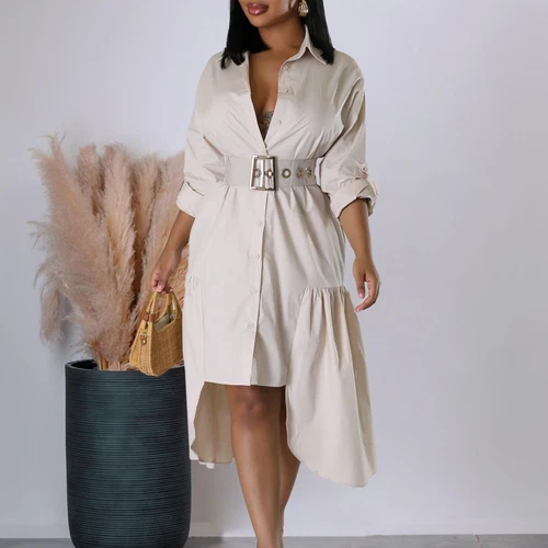 Women's Elegant Lapel Maxi Long Dress Casual Fashion Solid Shirt Club Dress - Bild 2 von 35