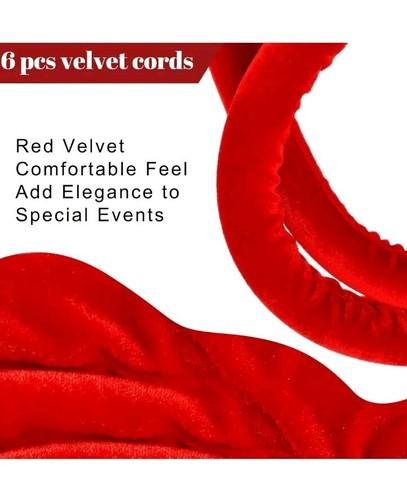 6 PC Red Velvet Stanchion Rope, 6.5' Party Crowd Control Safety Barriers w/ Gold - Picture 4 of 7