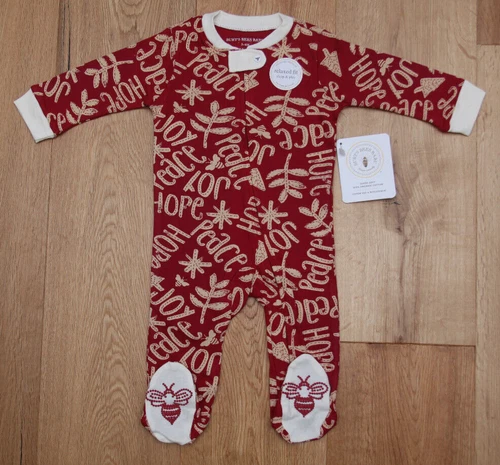 Burt's Bees Baby Organic Footed Coverall ~ Peace, Joy, Hope ~ Red & Ivory ~