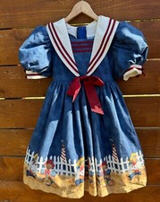 RARE Vintage 90 s Daisy Kingdom Puff Sleeve Dress Girls Sz 4 Sailor Bear II