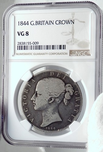1844 Great Britain UK QUEEN VICTORIA Antique Silver LARGE Crown Coin NGC i81748 - Picture 3 of 5