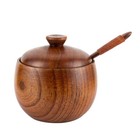wooden bowl Wood Jar with Spoon Salt Box Salt Dish Kitchen Salt Pot Salt Cellar