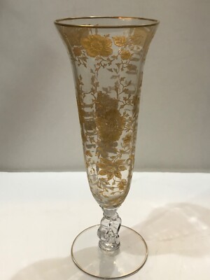 CAMBRIDGE CRYSTAL GOLD ENCRUSTED VASE 12''