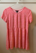 Forever 21 Pink Floral/Flowers Summer Dress Short Sleeved Aline Round/Scoop