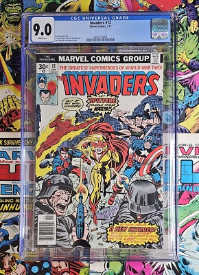 The Invaders #12 CGC 9.0 (1977) White Pages Captain America 1st App of Spitfire