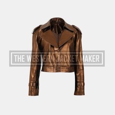 Metallic Biker Jacket For Women, Brown Leather Jackets For Women, Get 30% Off