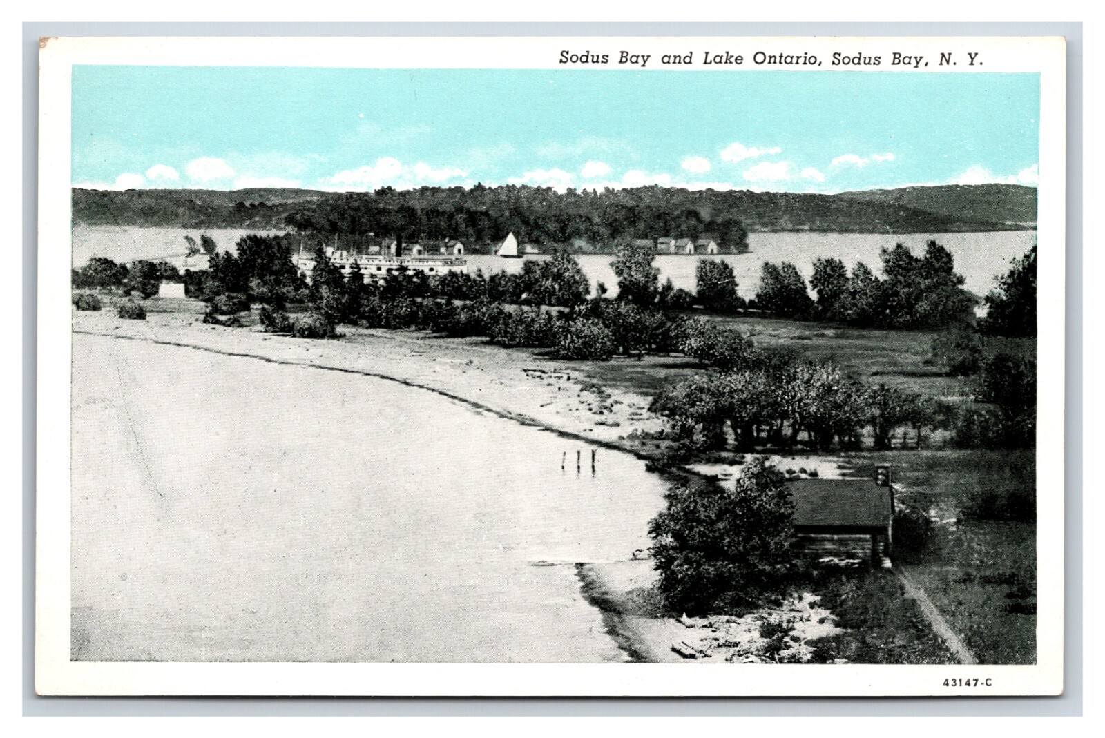 Birds Eye VIew Lake Ontario Sodus Bay New York NY UNP WB Postcard W15