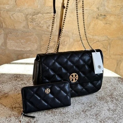 Bolso de Hombro Tory Burch Willa Negro Acolchado Cadena Bolso Mediano/Opción Billetera Nuevo con Etiquetas - Imagen 2 de 32