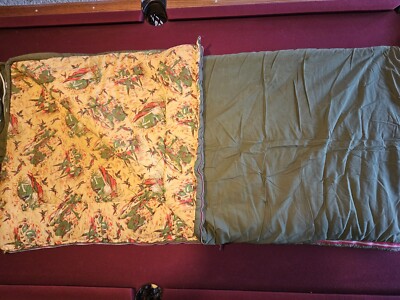 VTG Coleman Green Canvas Flannel Lined Ducks Hunting Sleeping Bag Bed Roll  Wide