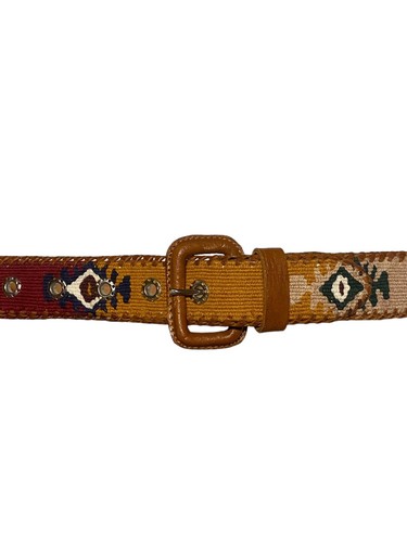 Southwestern Belt Size 38 Brown Leather Multicolor 90’s Western Aztec Comfort - Picture 14 of 19