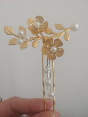 Ornement De Cheveux Kanzashi Fleur De Cerisier (Sakura) Doré - Accessoire Japonais - Neuf Sans étiquette