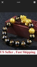 Feng Shui Black Obsidian Beads Pixiu Bracelet Attract Wealth Good Luck
