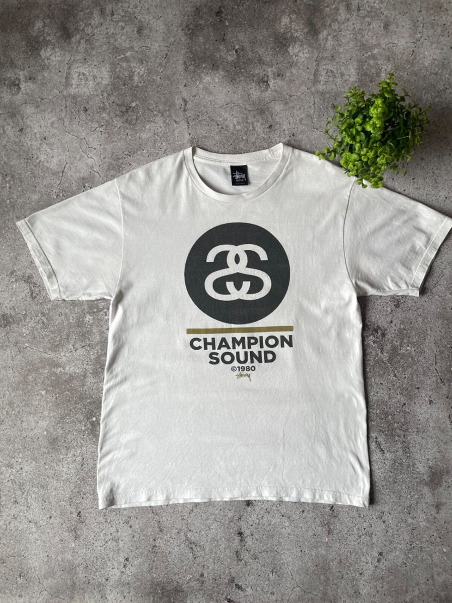 Stussy Champion Sound 1980 Graphic Tee Shirt Skate Short Sleeve
