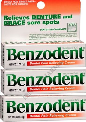 Benzodent Dental Pain Cream 0.25oz ( 3 pack ) PHARMACY FRESH!--