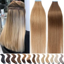 12"-24" Tape In Remy Human Hair Extensions Full Head Skin Weft Blonde Ombre/150g