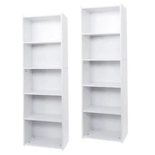 2 PCS 5-Tier Bookcase 52" Open Shelf Bookshelf Display Storage Shelf White  