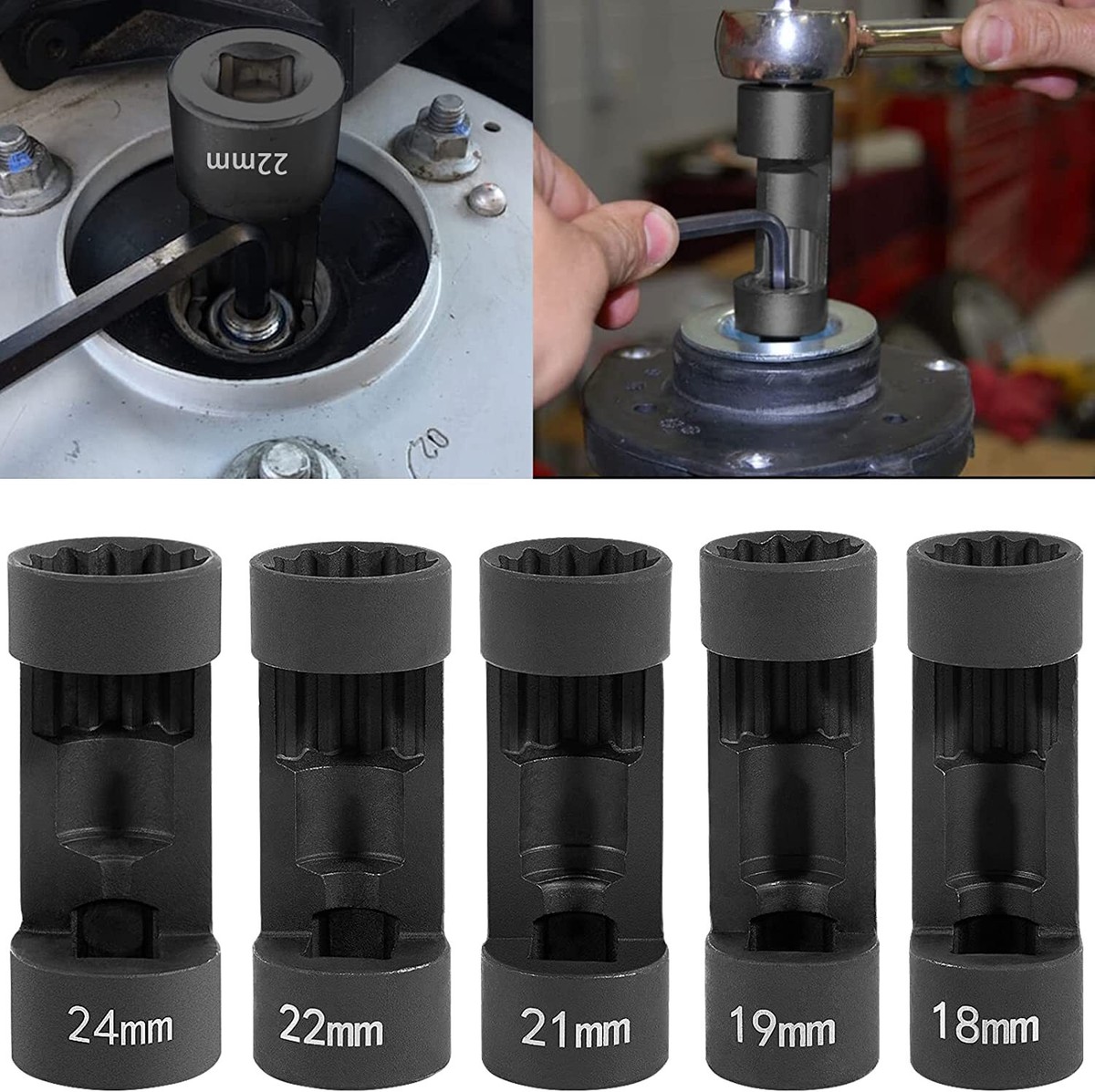 5pc Suspension Strut Nut Socket Set 18mm 19mm 21mm 22mm 24mm 12