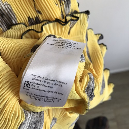 NWT Ganni Pleated Layer Ruffle Yellow Floral Print Georgette Midi Dress Size 36 - Picture 20 of 20