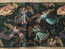 Christmas ANGELS tapestry table runner w/Tassels 12" x 70"