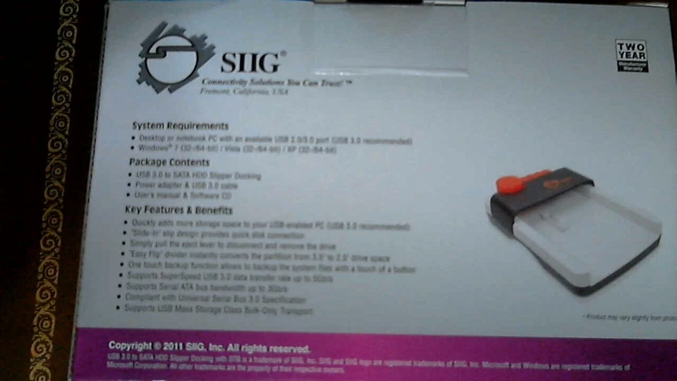 SIIG USB 3.0 to Sata HDD Slipper Dock - Image 2 of 2