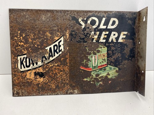 SCARCE ORIGINAL ANTIQUE KOW-KARE SOLD HERE DOUBLE SIDED FLANGED SIGN ~ FARM VET - Picture 2 of 4