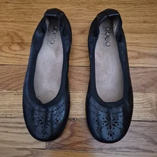 ABEO Ballet Flats TAMRA Black Laser Cut Leather Sz 6N Orthotic Comfort Slip On